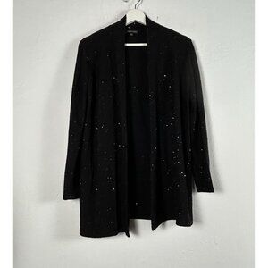 Eileen Fisher Womens Black Open Front Sequin Cardigan Sweater XS Merino Wool